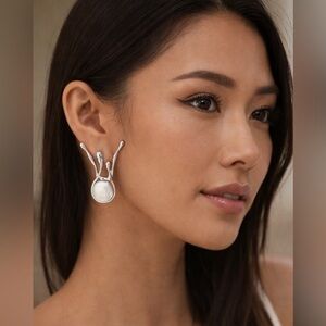 Silver Pearl Drop Contemporary Women’s Earrings